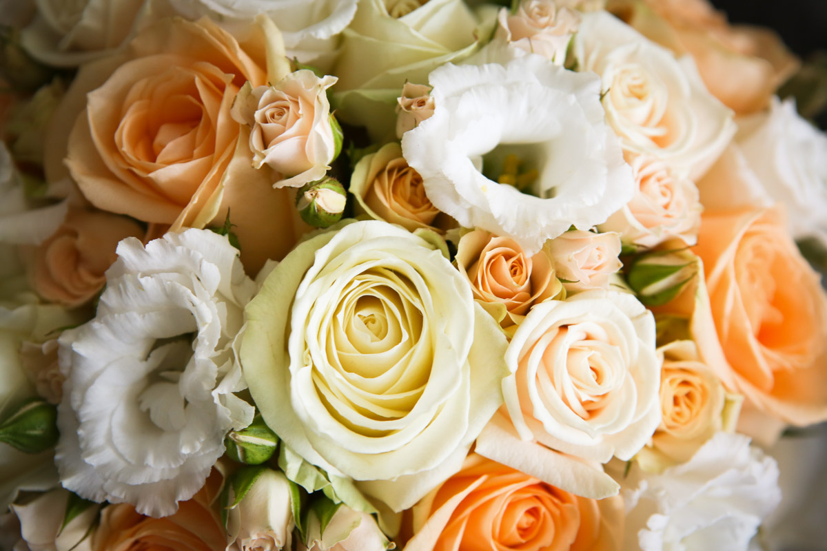 A close-up photograph of a bridal bouquet at Rookery Hall.